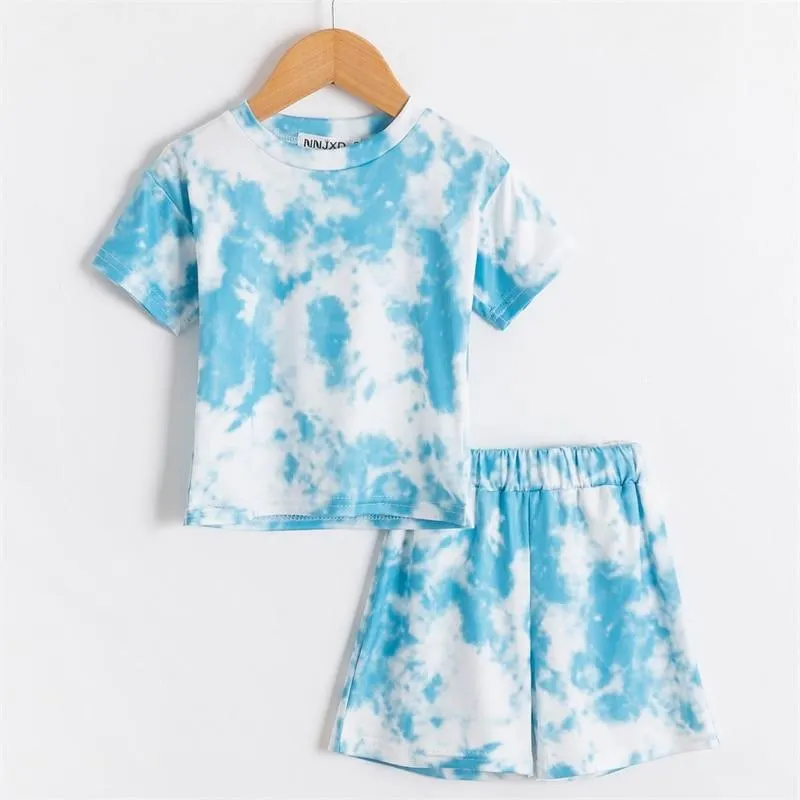 Infant Baby Girls Tie-dye Printed Clothes Sets For 1-5Y Summer Short Sleeve Print Boy T Shirts Tops+Shorts Pants Kids Boy Suits