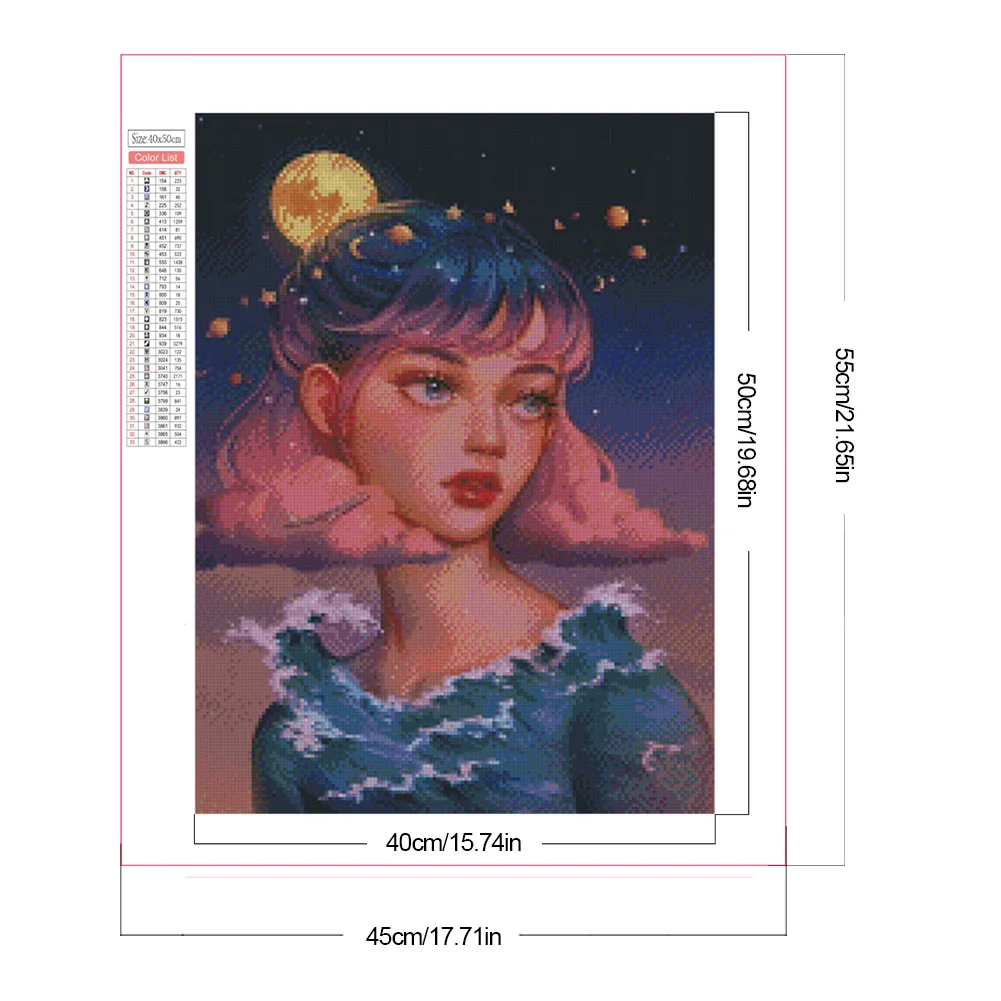 Partial AB Diamond Painting - Full Round Drill - Moon Girl(Canvas|45*55cm)