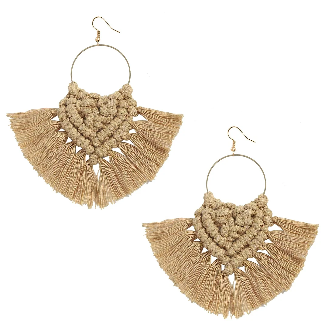 Dvacaman Boho Weave Macrame Earrings Triangle Ethnic Feather Fringe Tassel Earrings Bridesmaid Gifts Wedding Jewelry Accessories