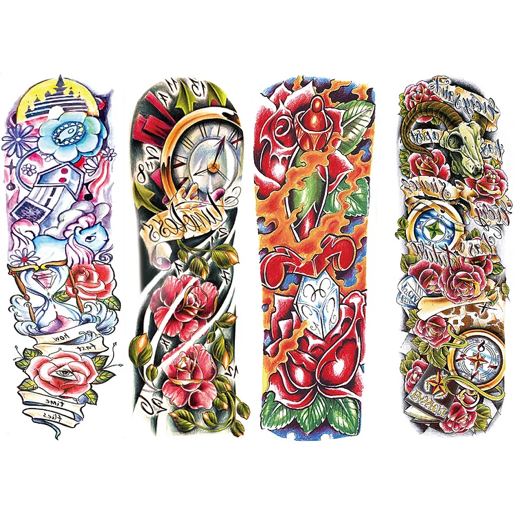 4 Sheets Hourglass Letter Rose Full Arm Sleeves
