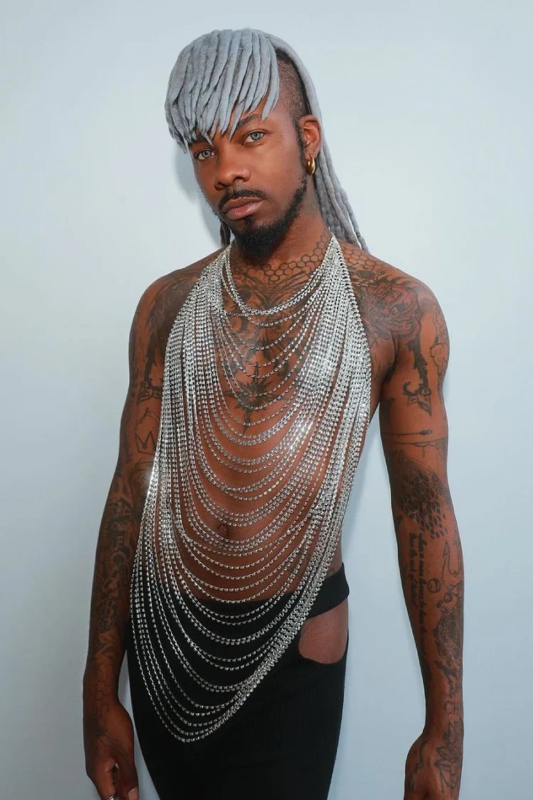 Crystal Unisex Top, Handmade Men Style Body Chain, Exclusive Lux Design Top