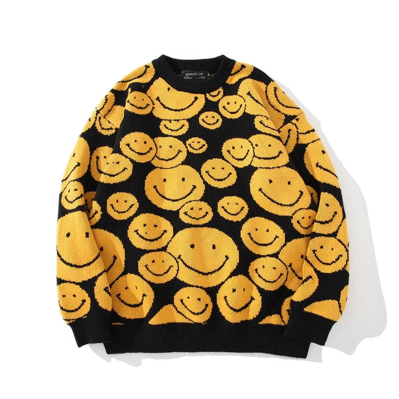 BOLUBAO Men's Oversize Sweaters 2021 Autumn Winter Tops Smile Cartoon Sweater Hip Hop Streetwear Pullover Harajuku Men Sweater