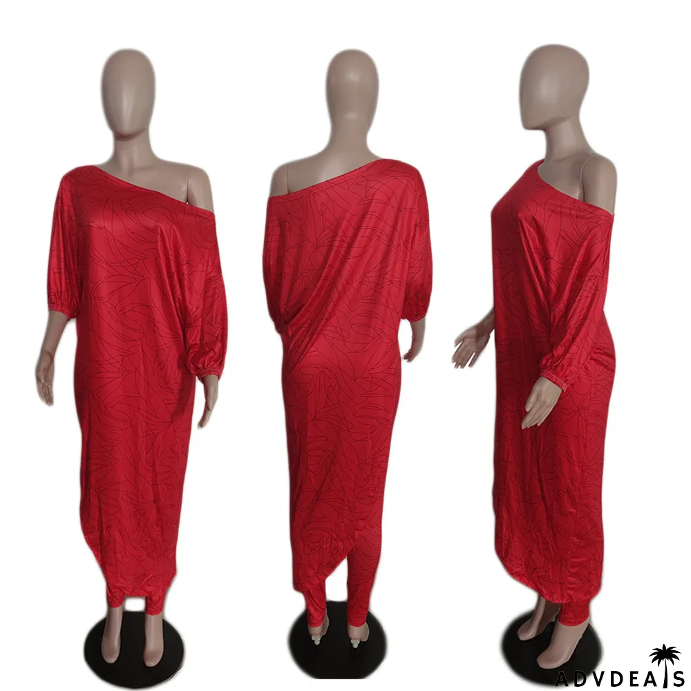 Women's Fashion Casual Loose Plus Size Slash Shoulder Pant Two Piece