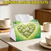 (24cm)Diamond Art Tissue Box Cover DIY PU Desktop(Heart-shaped white daisies)