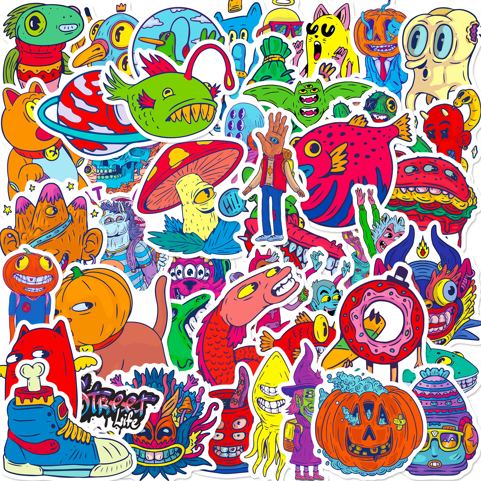 Mystic Mini-Eye Monster Stickers 50-Pack: Waterproof Graffiti Decals for Luggage & Bikes