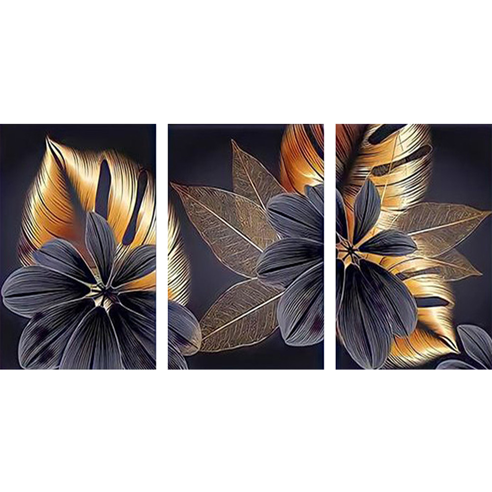 

3pcs Black Gold Leaves - Round Drill Diamond Painting - 90*45CM (Multi Big Size), 501 Original