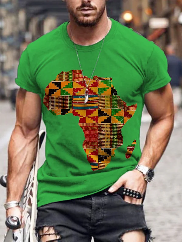 BrosWear Men's Kente African Map Round Neck T Shirt