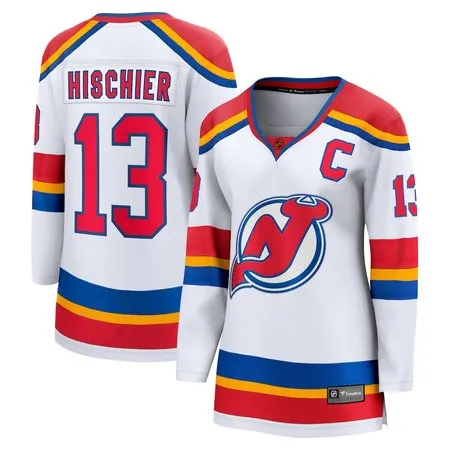 Women's New Jersey Devils #13 Nico Hischier  White Captain Patch Special Edition 2.0 Player Jersey