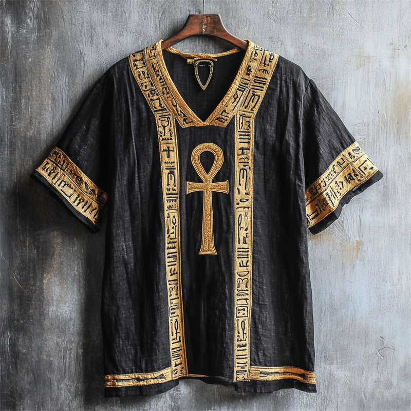 Ankh Ancient Egyptian Embroidered Linen Shirt