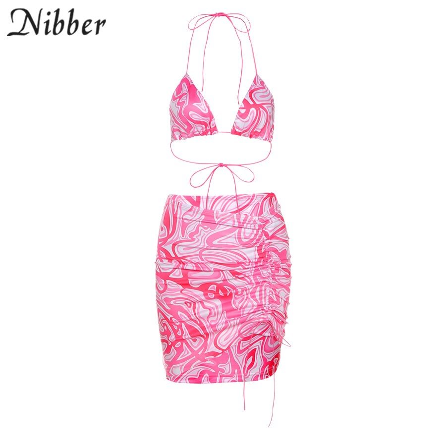 Nibber Summer Sexy Bikini Print Ladies Two-piece Skirt 2021 New Low-cut Drawstring Skirt Suit  Gorgeous Beach Vacation Party