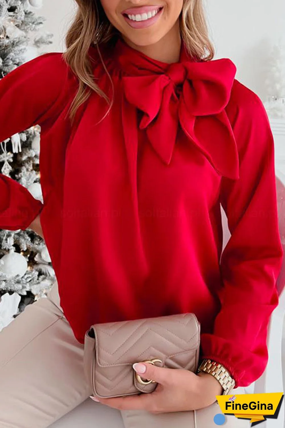 Tie Neck Long Sleeve Blouse