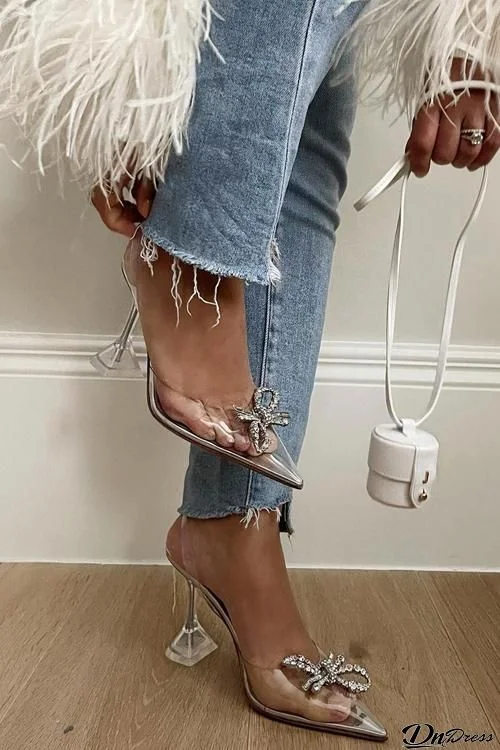 Rhinestone Bow Clear High Heel Sandals