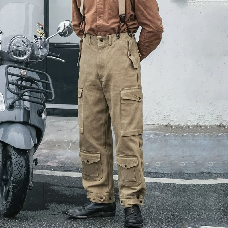 Men's Vintage Khaki Canvas Straight Cargo Pants