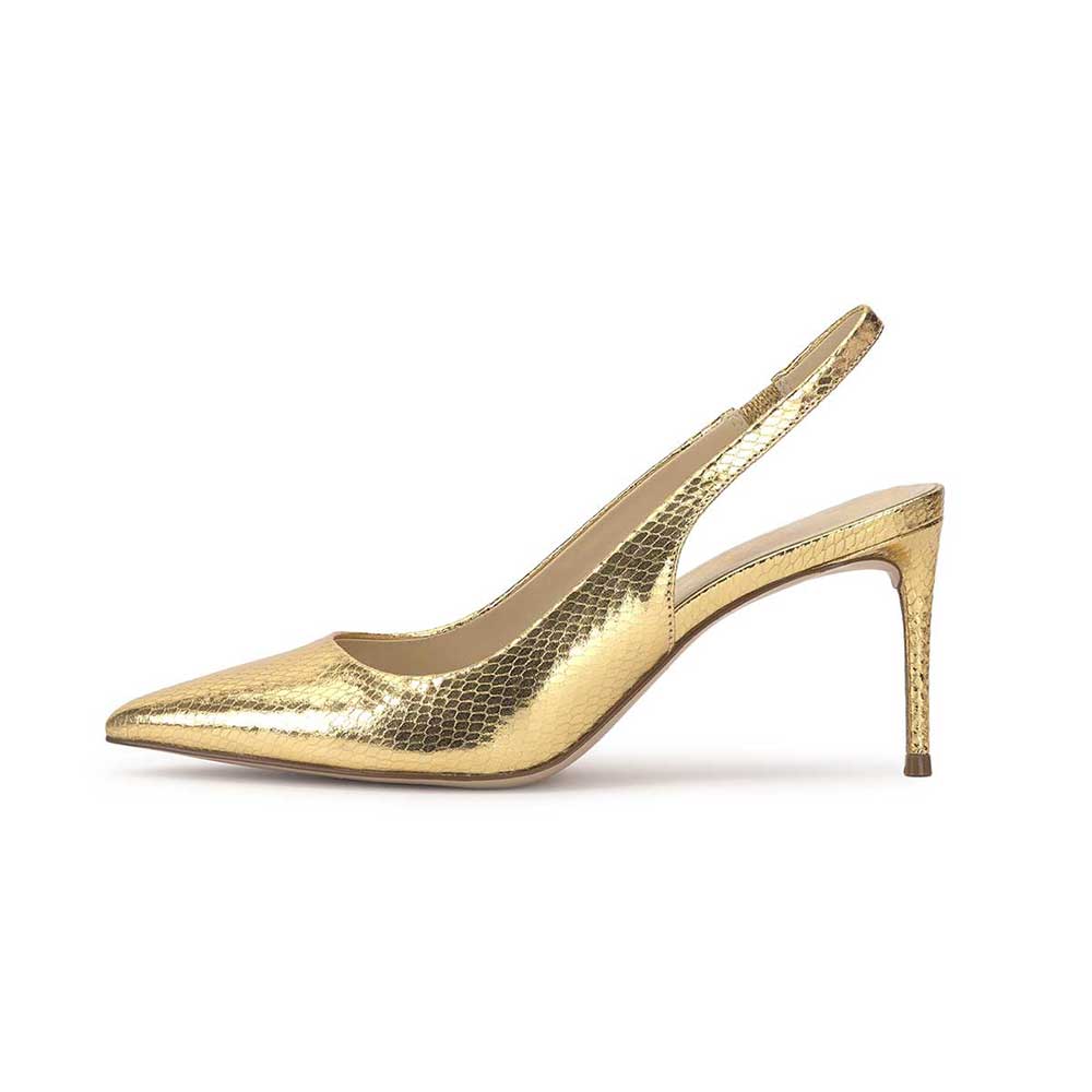 Gold Glitter Pointed Toe 3‘’ Stiletto Heel Slingback Pumps Nicepairs