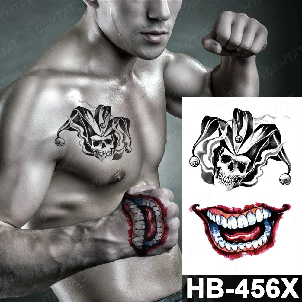 Waterproof Temporary Tattoo Sticker Skull Joker Clown Halloween cosplay Flash Tattoos Body Art Arm Fake Tatoo Men Women