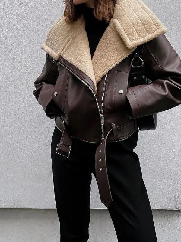 Faux leather jacket in brown