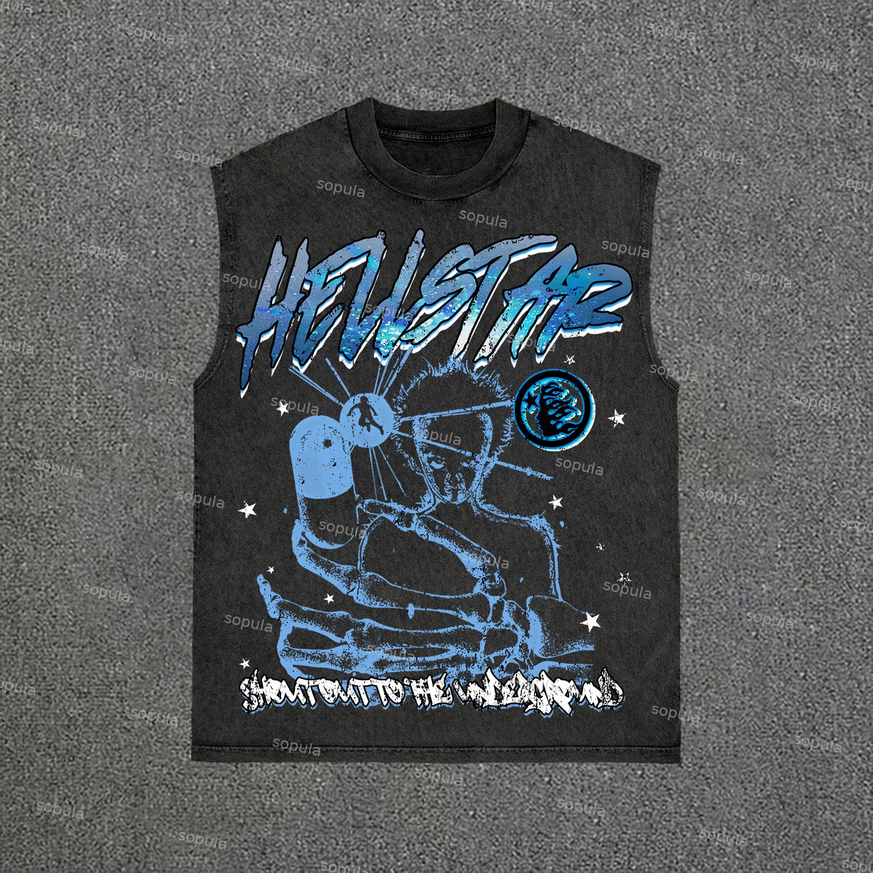 Street Fun Star Portrait Print Vintage Wash Sleeveless Tank Top - SOPULA