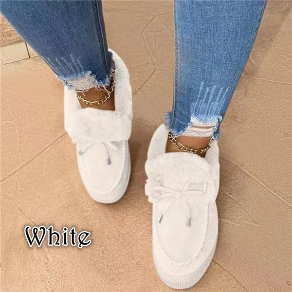 Winter Women Fashion Flat Shoes Suede Women Cute Soft Fur Padded Shoes Slip On Platform Ladies Casual Shoes