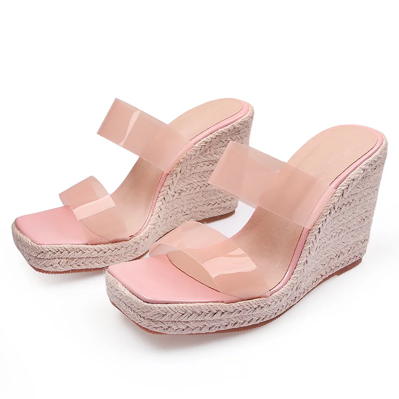 Wongn Wongn Summer Wedge Platform High Heel One-Line Sandals Female Grass Hemp Rope Bottom Large Size Shoes Female