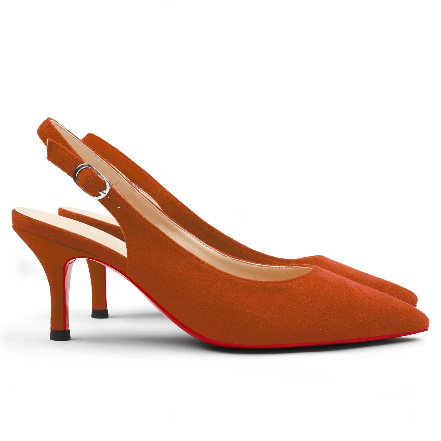 60mm Women's Pointed Toe Slingback Kitten Heels Red Bottom Suede Pumps-vocosishoes