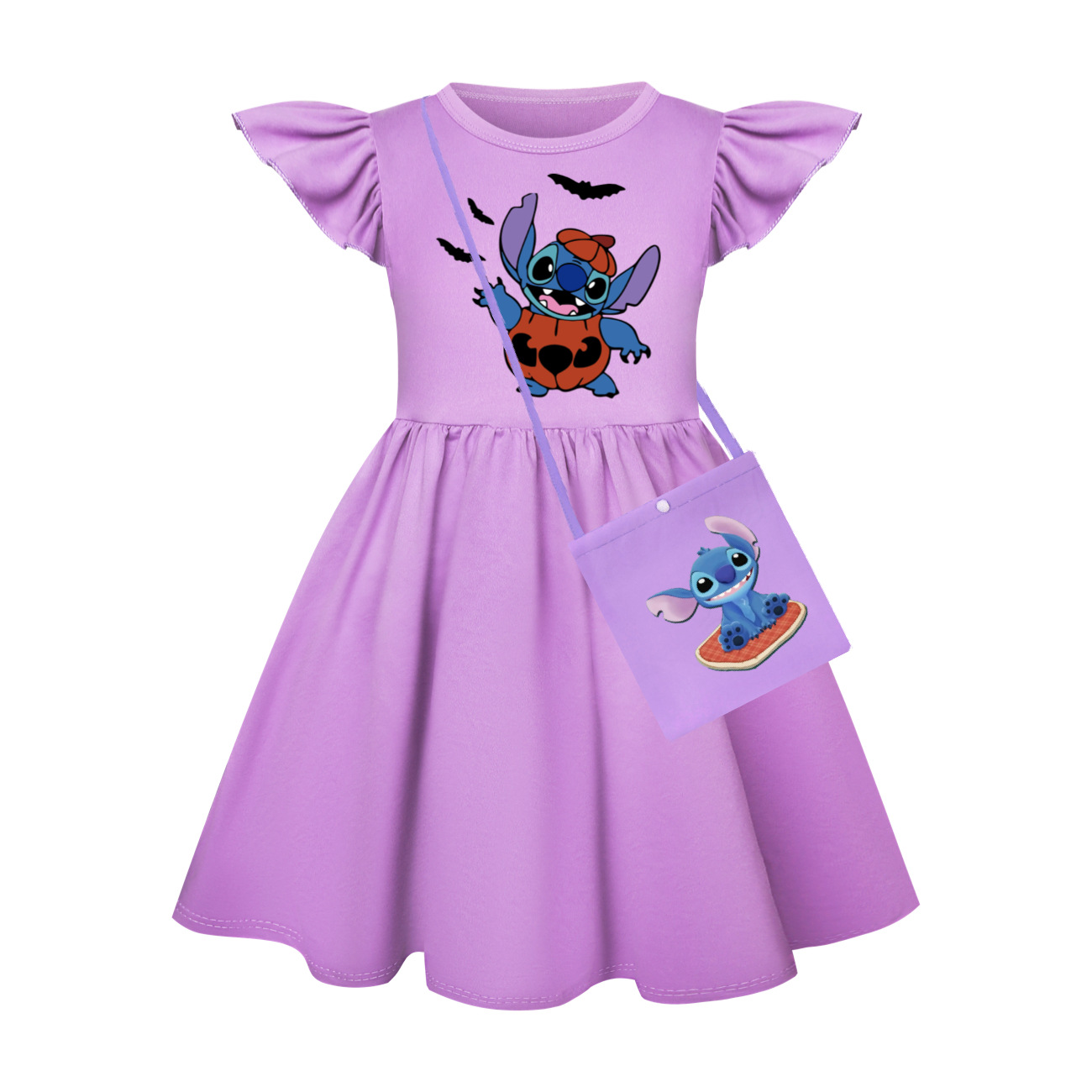 Stitch Halloween Girl's Flutter Sleeve Dress for Ages 110-150 - Adorable & Fun Costume 3722 -Mayoulove