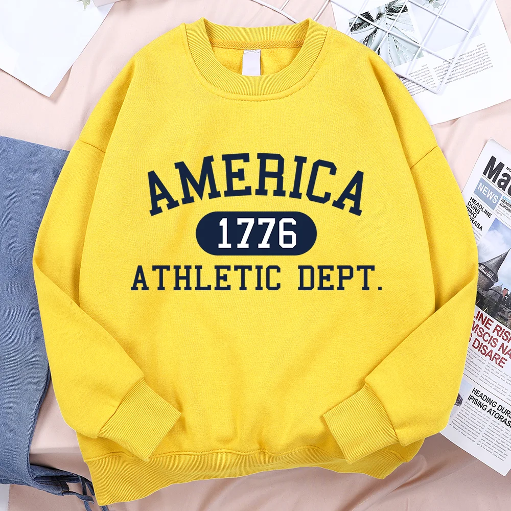 Unisex Retro America 1776 Athletic Dept Letter Printed Hoodies Pullover Sweatshirt