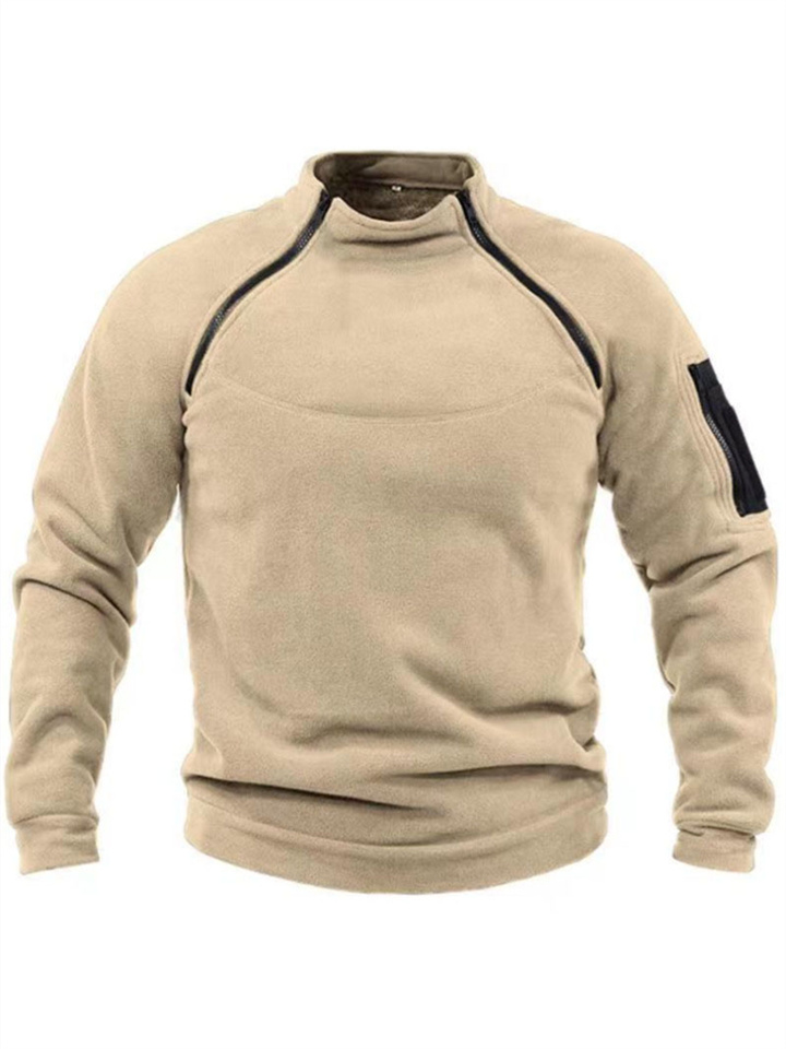 Men's Stand-up Collar Solid Color Casual Autumn and Winter Outdoor Warm Sweater Pullover Hand Grip Shaker Fleece Men's Sweater