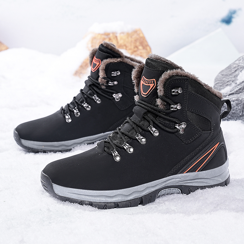 Yelocycle shoes for mens dress Classic Men Winter Boots Leather Sneakers Man Fur Plush Snow boots Warm Outdoor Ankle Boots Hiking shoes Footwear big size 48