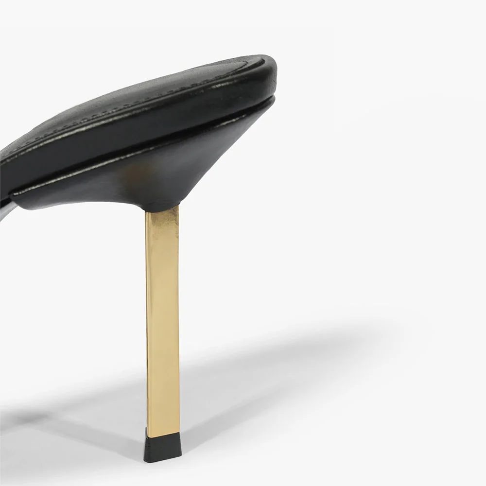 Chic Black Open Round Toe Stiletto Heel Slip On Mules for Women