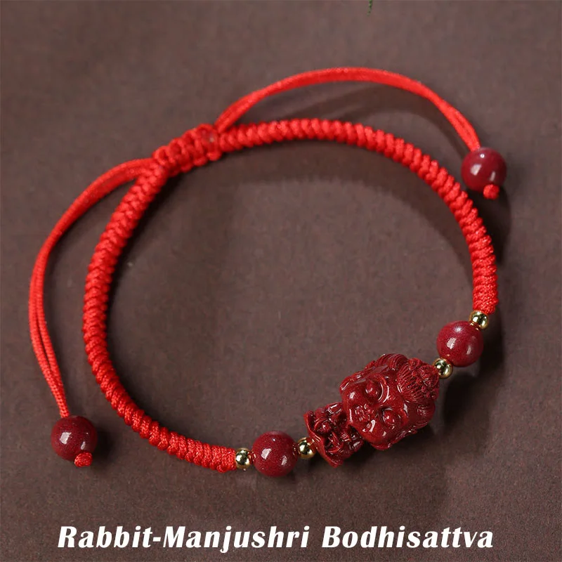 Blessing Chinese Zodiac Natal Buddha Cinnabar Amulet String Bracelet