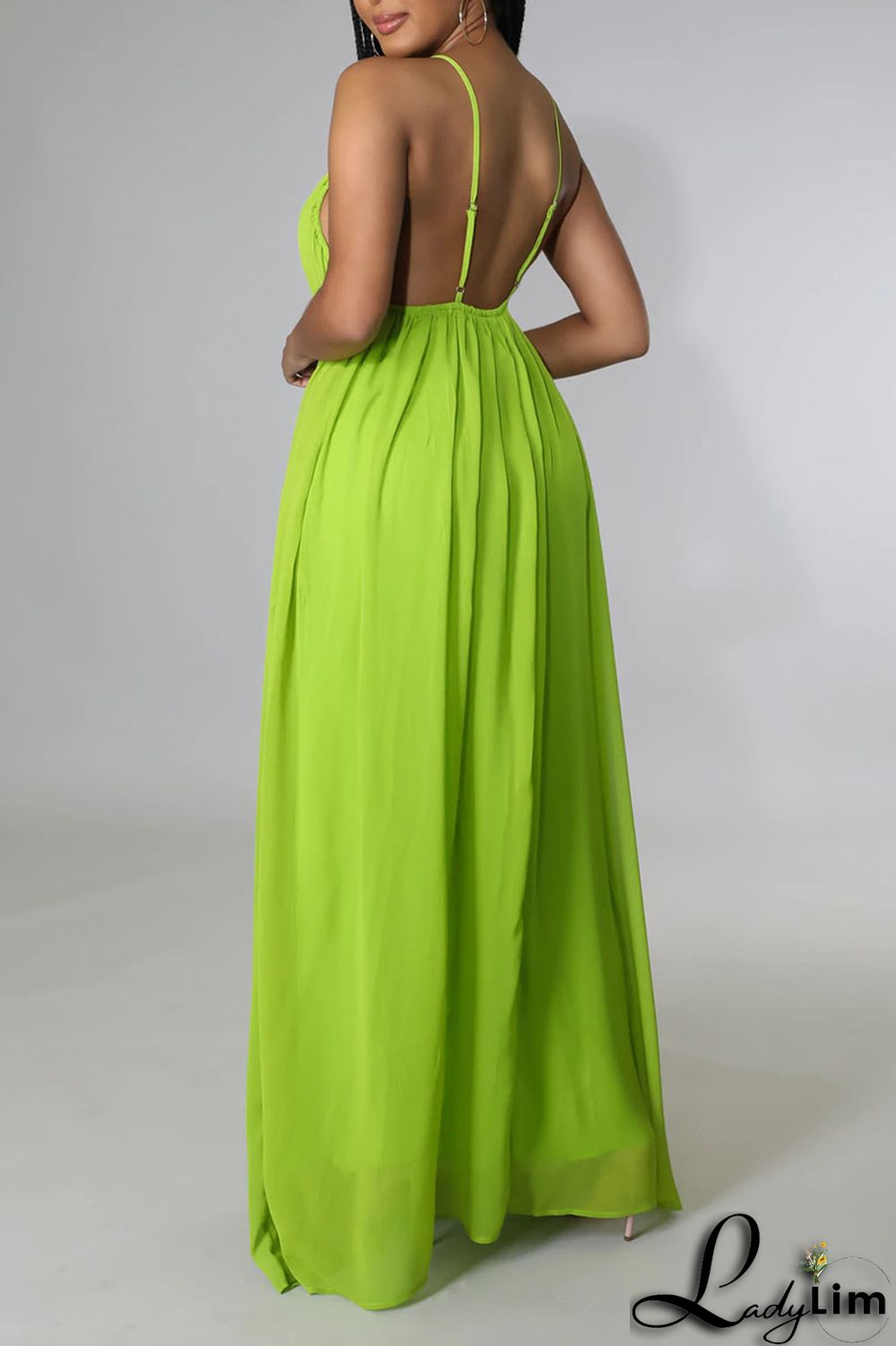 Orange Red Casual Solid Split Joint Backless Spaghetti Strap Sling Dress Dresses