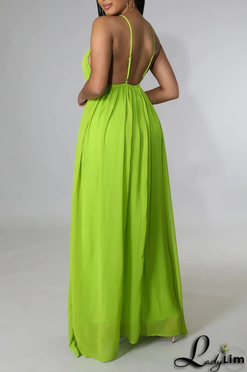 Orange Red Casual Solid Split Joint Backless Spaghetti Strap Sling Dress Dresses