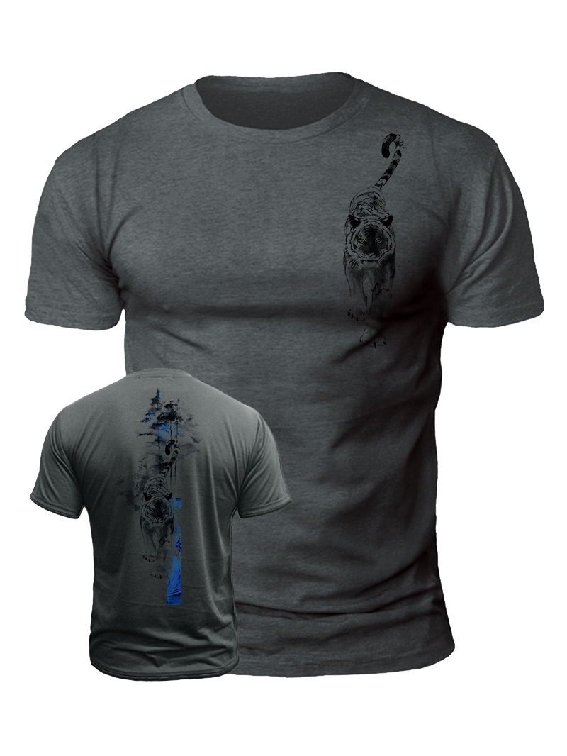 Men's Tiger Ink Print Casual Short Sleeve T-shirt