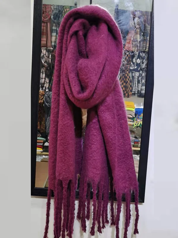 Thick Keep Warm Solid Color Tasseled Scarf