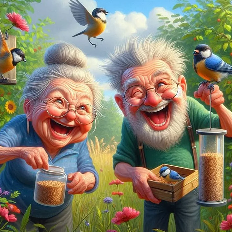 Funny Old Couple 40*40CM (Canvas) Full Round Drill Diamond Painting gbfke