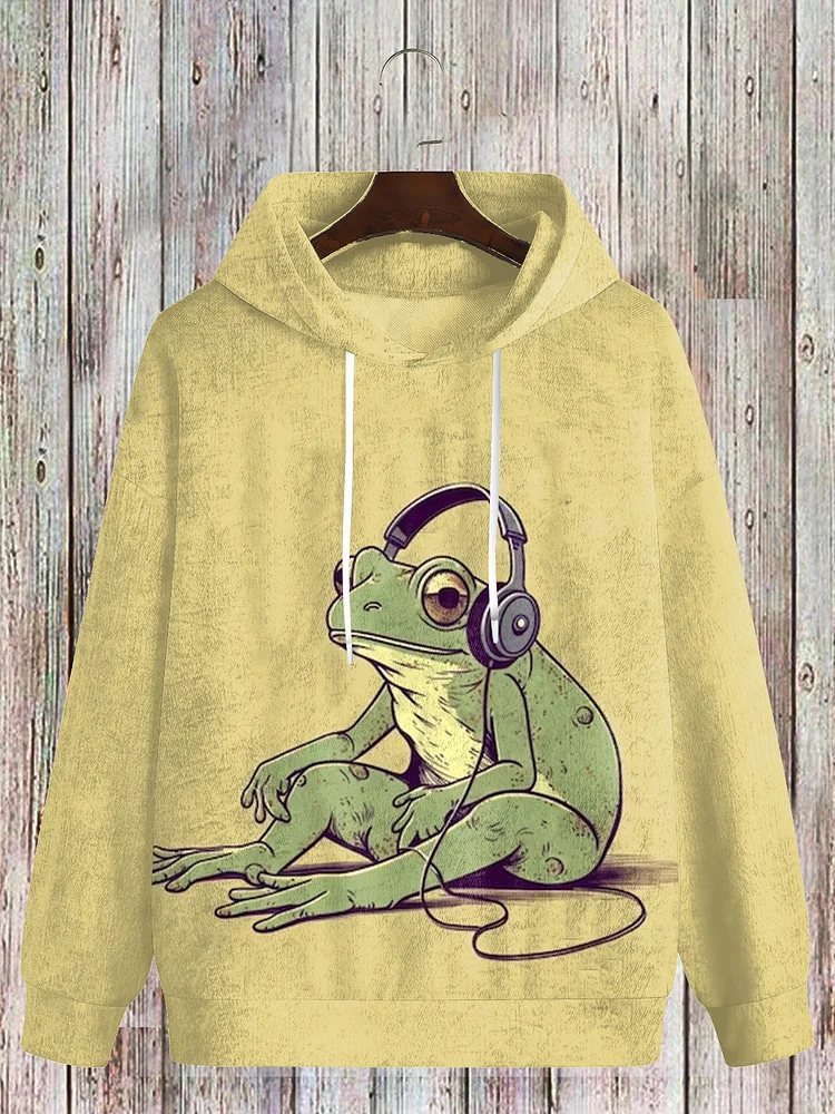 Men's Retro Fun Musical Frog Art Print Splice Hoodie