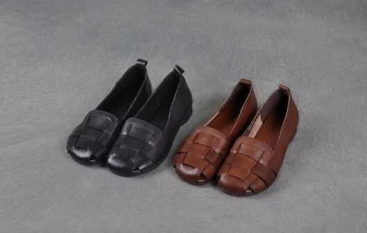 2022 New Fashion Women Genuine PU Leather Flat Shoes Woman Casual Work Mother Women's Shoes Women Flats Retro Shoes Sneakers