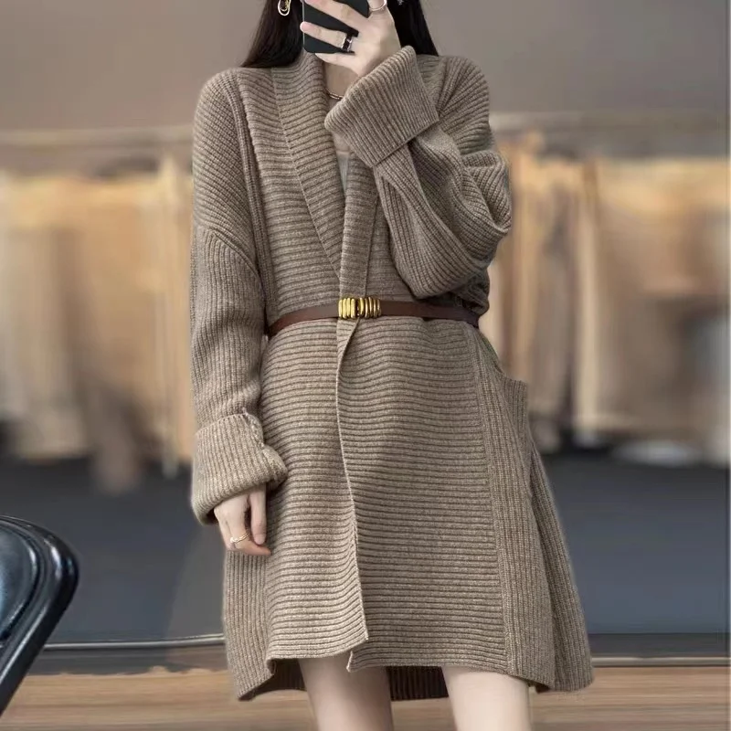 Uveng Uveng Long-Sleeved Sweater Coat Women Thicken Medium Long Chryse-Infrepeed Loose Lazy Knitted Shirt
