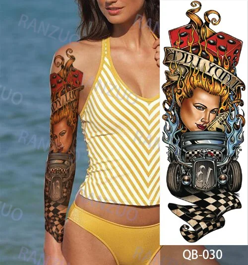 Big Arm Sleeve Waterproof Temporary Tattoo Sticker Big Skull Geometric Large Size Fake Tattoo