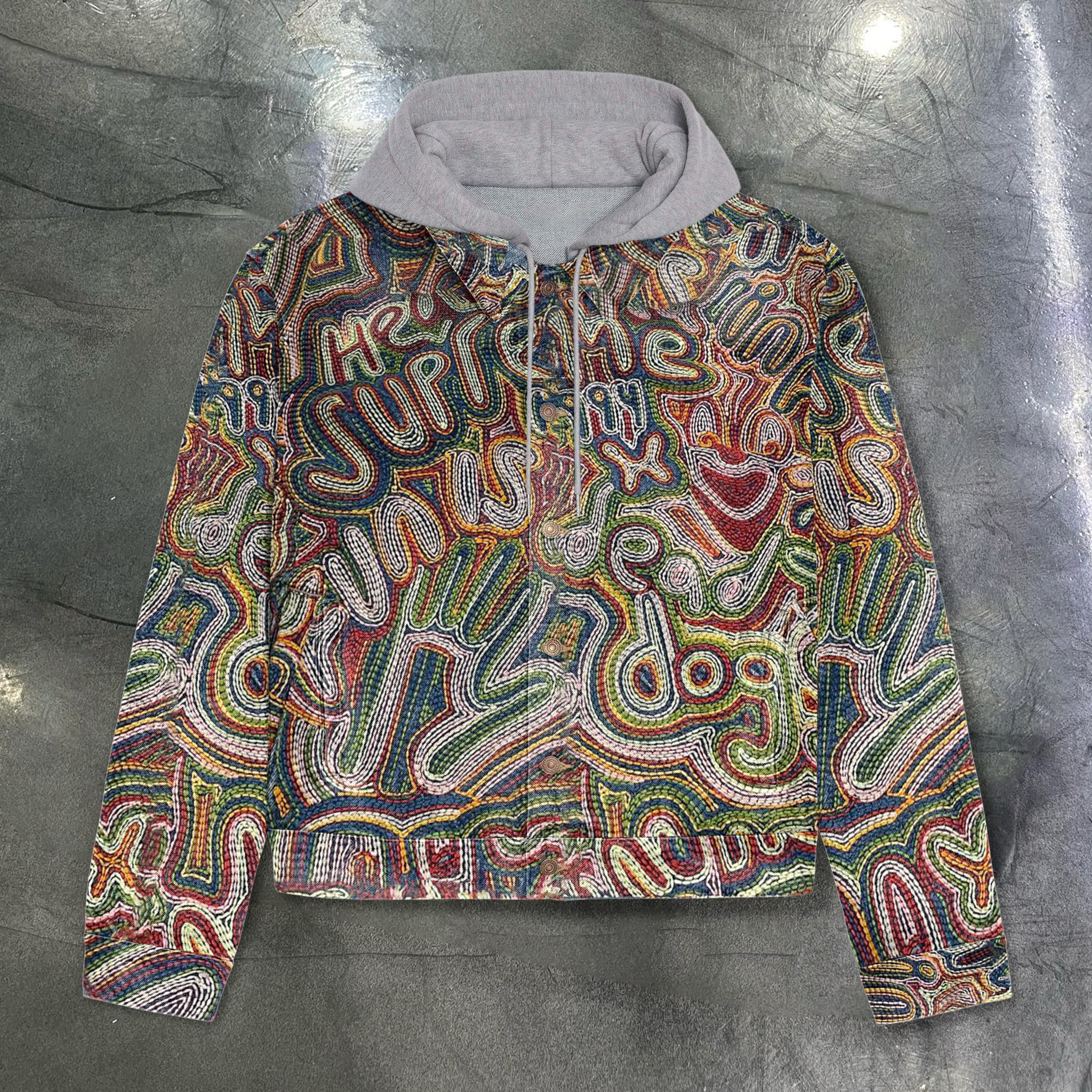 Art pattern fake two piece hoodie jacket jacket