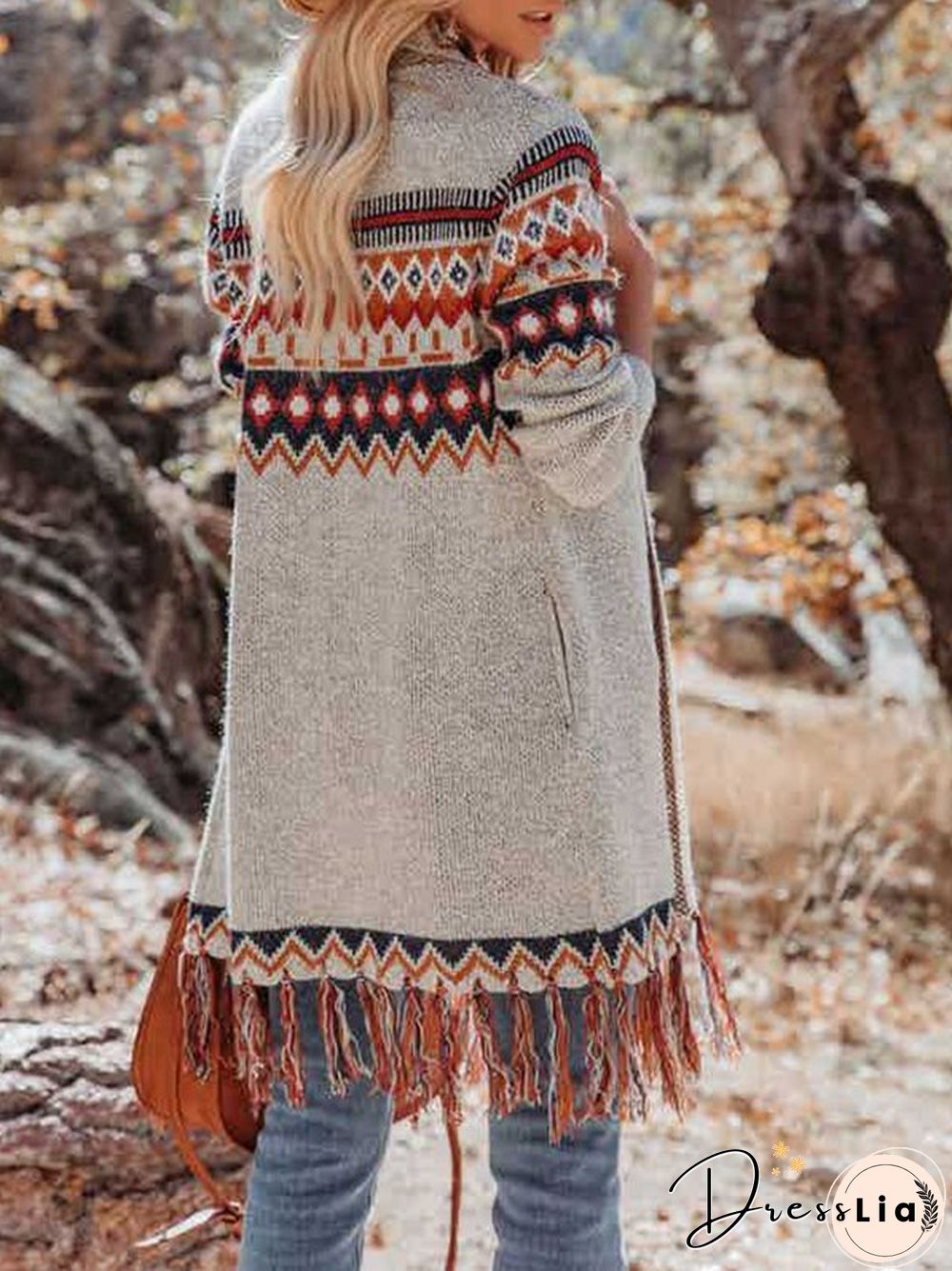 Women Casual Ethnic Autumn Natural Micro-Elasticity Long sleeve YarnWool yarn Regular coat