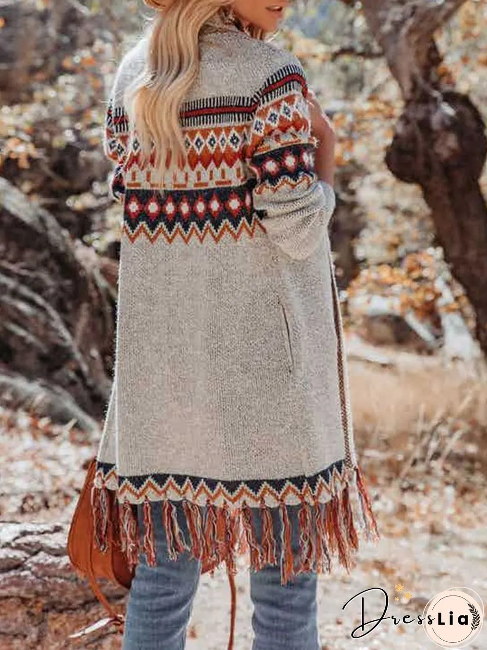 Women Casual Ethnic Autumn Natural Micro-Elasticity Long sleeve YarnWool yarn Regular coat