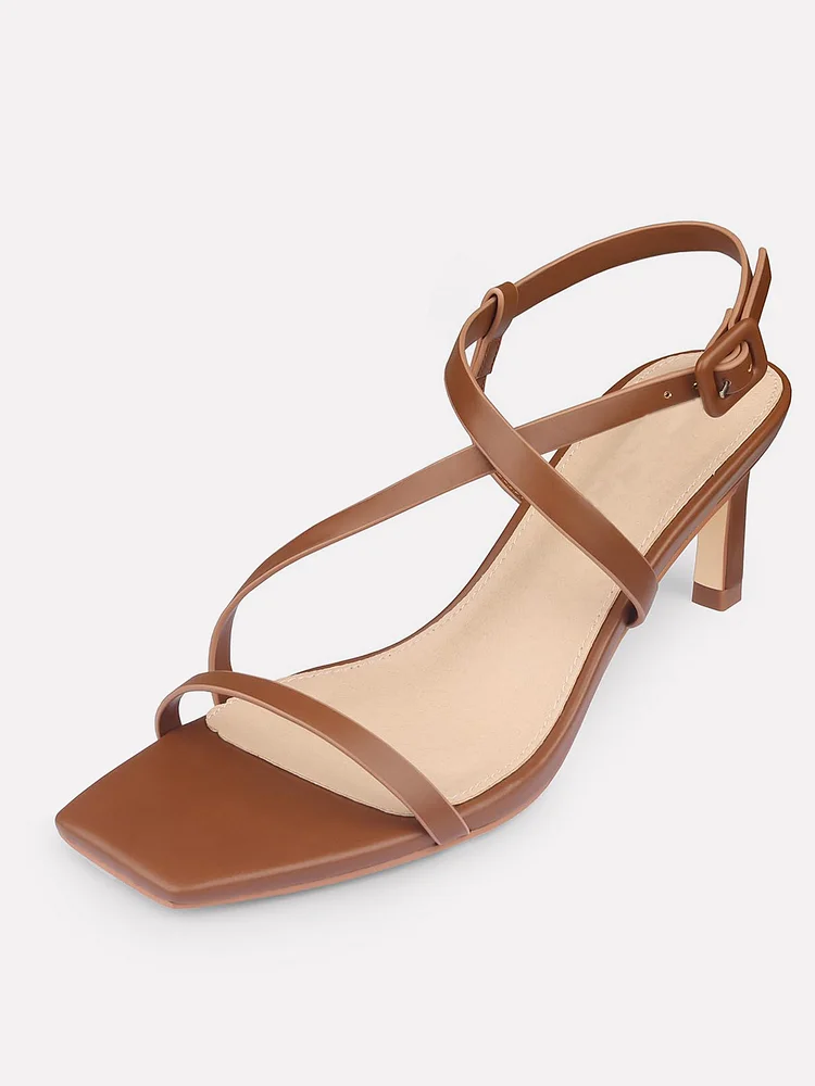 65mm Women's Square Open Toe  Sandals Matte Apricot Bottom  Kitten Low Strappy Heels Ankle Strap Low Heel Shoes