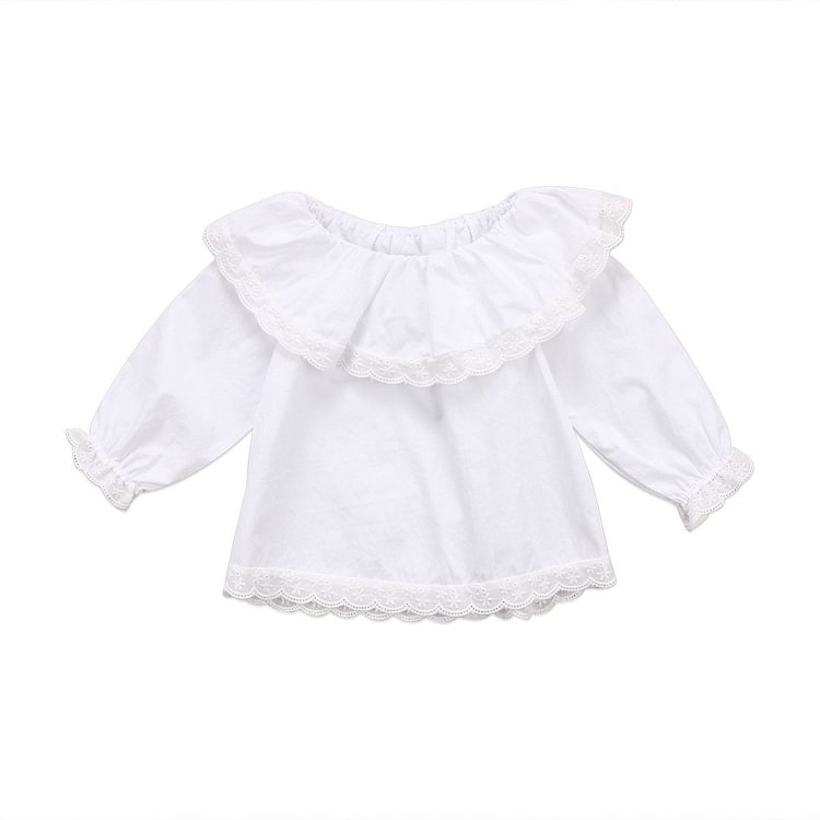 Newborn Baby Girls Blouse Solid White Long Sleeve Lace Tops Autumn Ruffle Girl Blouse-Mayoulove