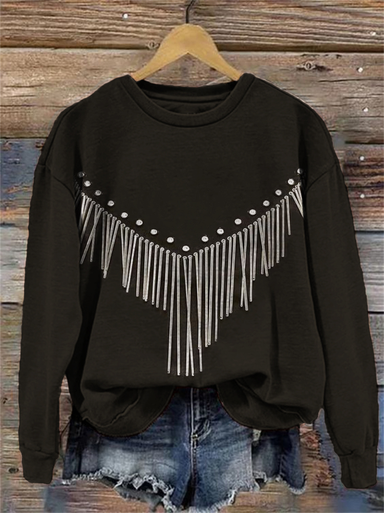  Chain Fringe Rivet Art Casual Sweatshirt Westsshops