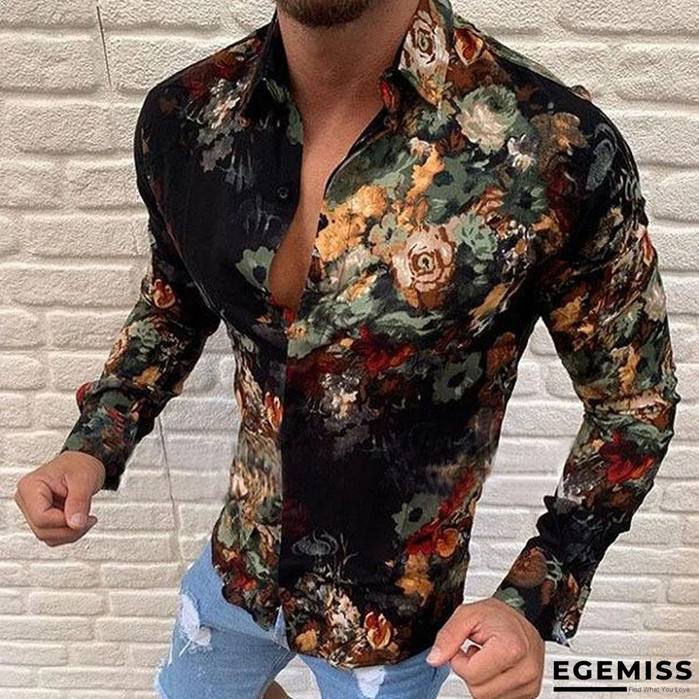 Men Fashion Floral Printed Long Sleeve Shirts | EGEMISS