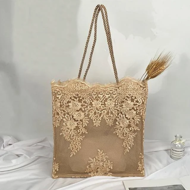 Fashion Lace Hollow Handbag Straw Vintage Beach Bags