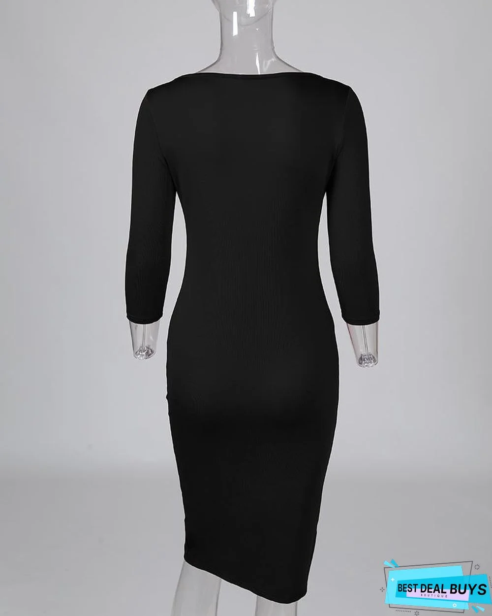 Sexy Zipper Up Split Bodycon Dress Black Dresses
