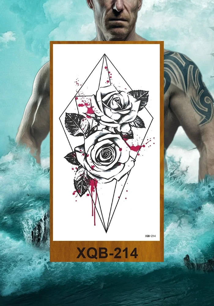 Temporary Tattoos Stickers Women Girls Arm Waist Buttocks Chest Art Fake Tatoo Sexy Flower Bush Peony Rose Lily Body Face Jewels