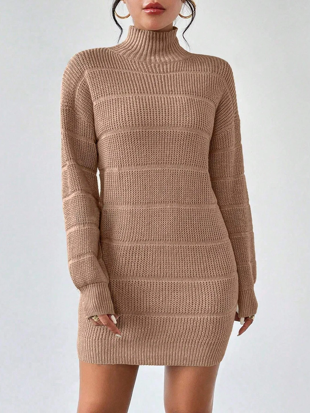 Nigikala Nigikala And Winter Half-High Collar Knitted Dress Women's Fashion Pure Color Sexy Bag Ass Skirt
